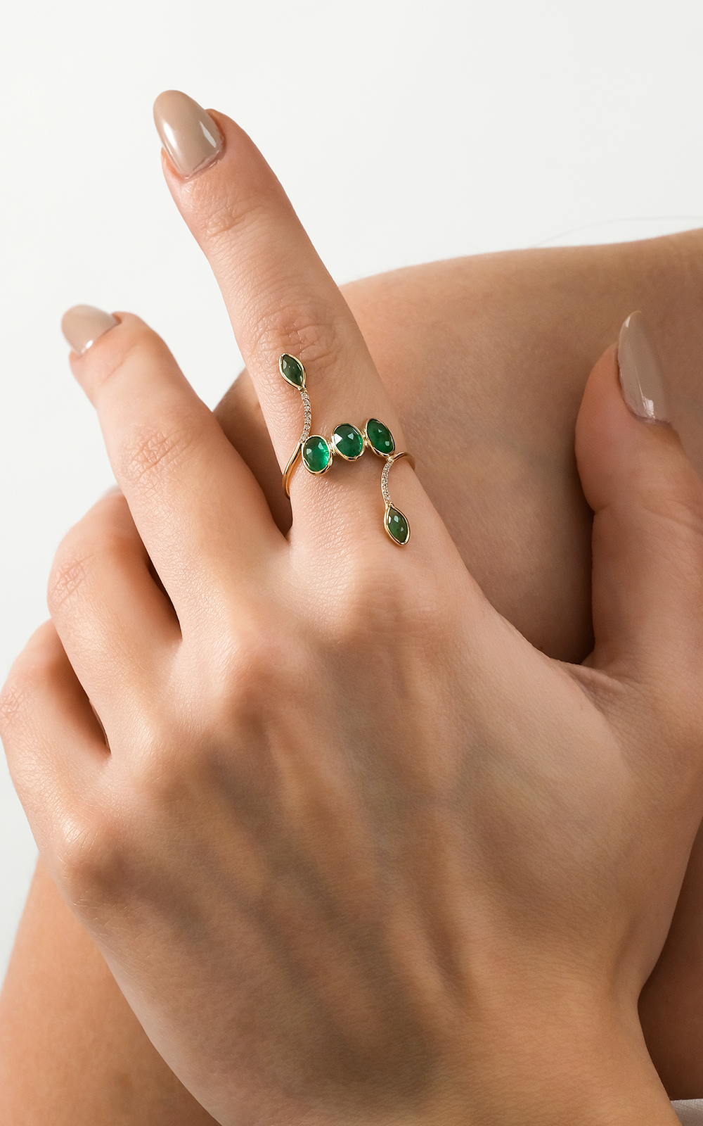 Emerald Diamond Long Ring