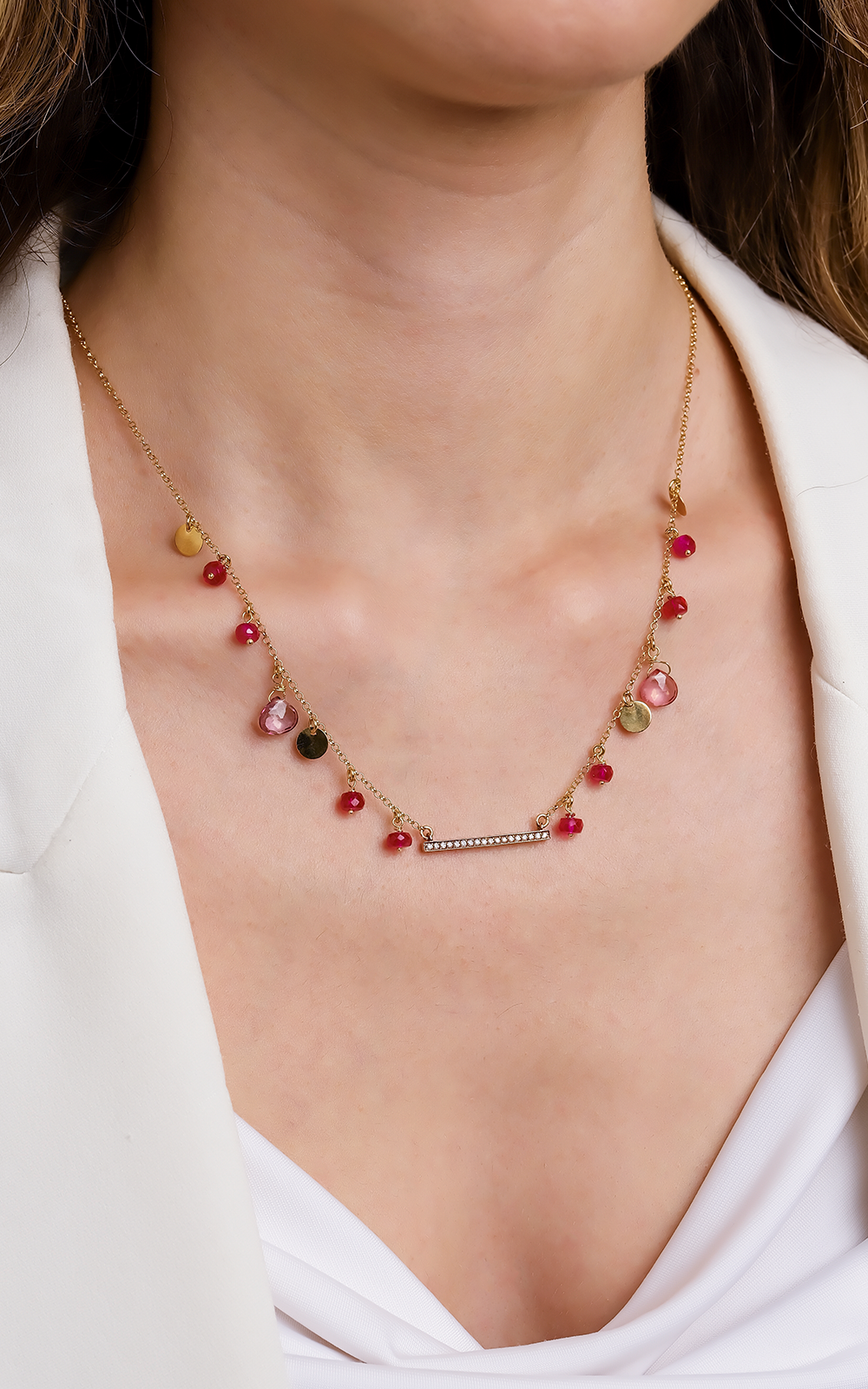 Ruby and Pink Sapphire Hanging Necklace