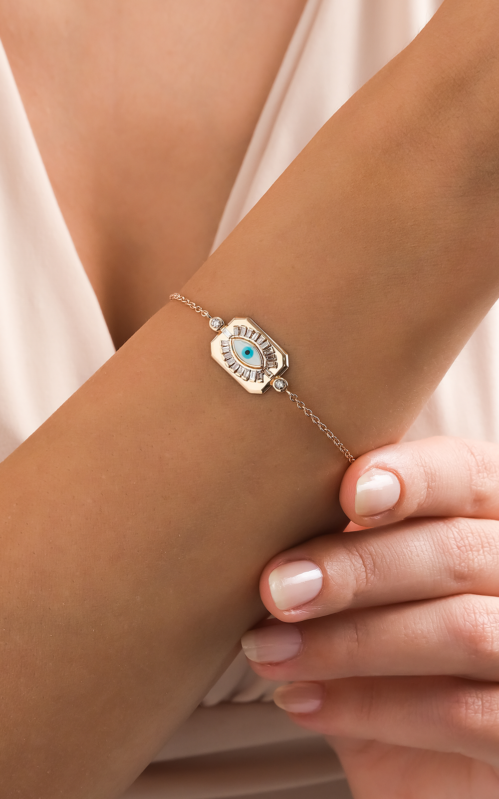 Enamel Eye Diamond Rectangle Bracelet