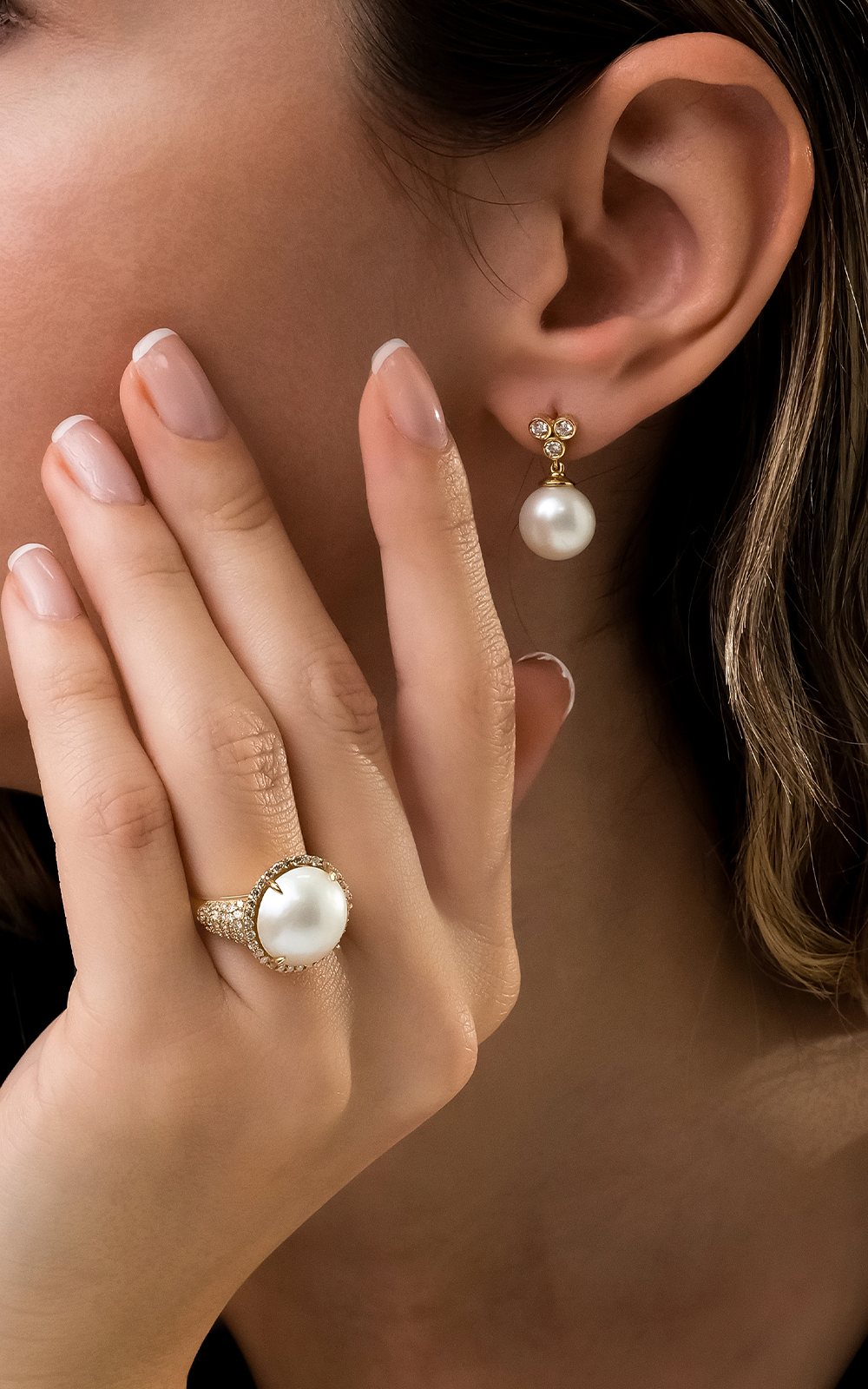 Pearl Triple Diamond Earring