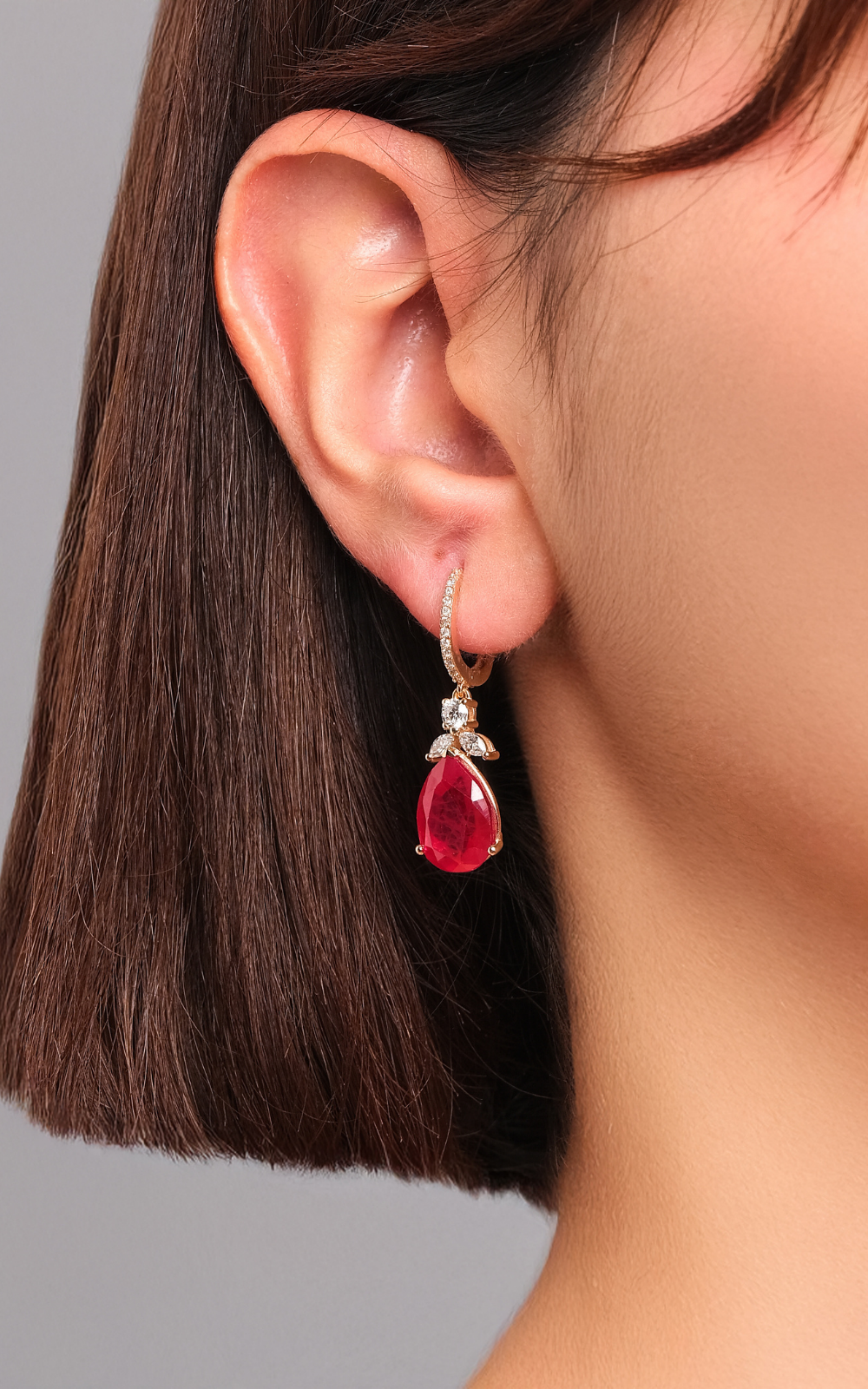Pear Ruby Diamond Earrings