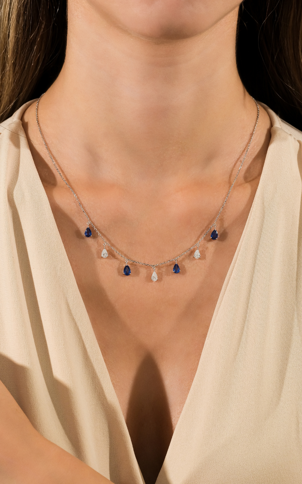 Damla Safir ve Pırlantalı Kolye