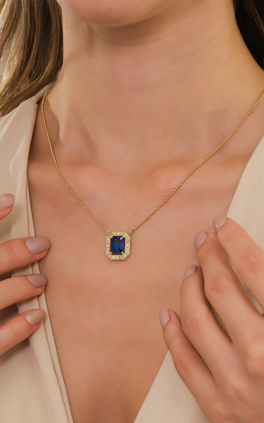 Octagon Sapphire Diamond Necklace