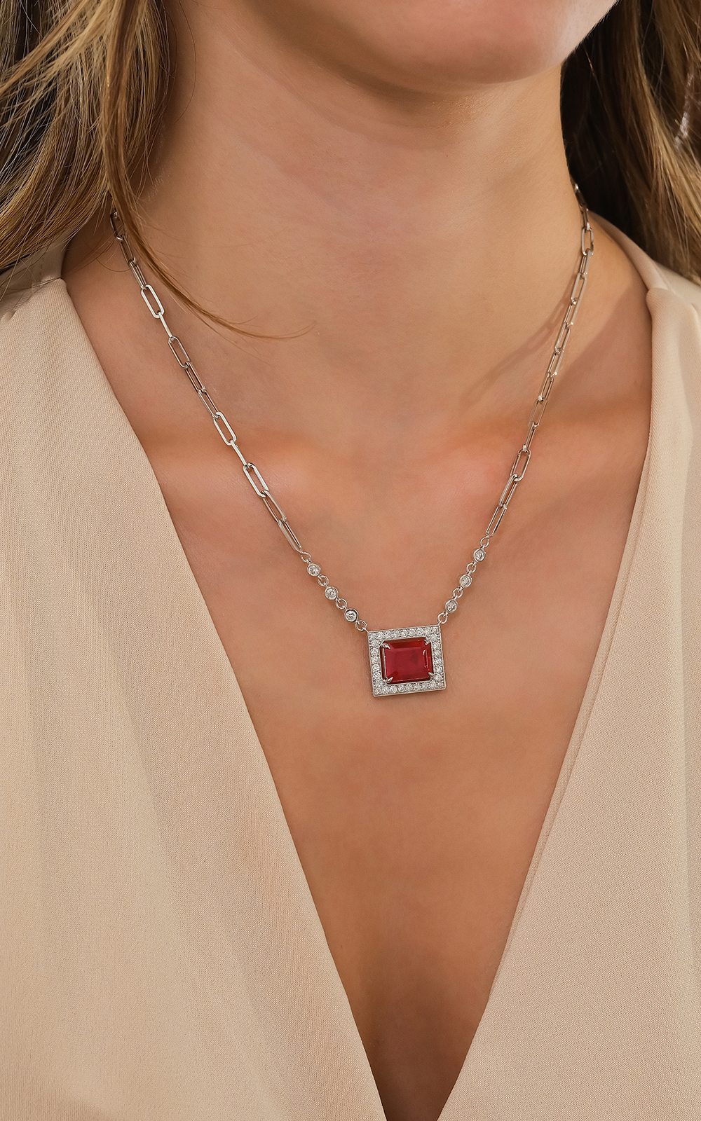 Rectangle Ruby Diamond Necklace