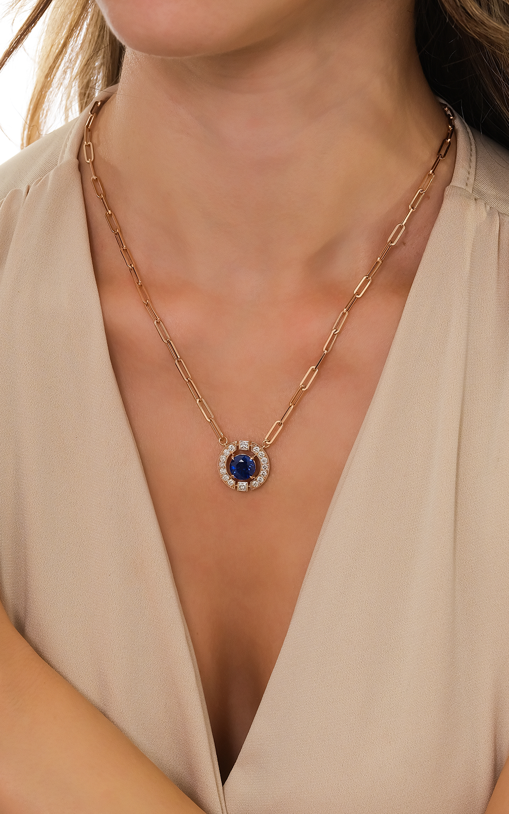 Sapphire Diamond Round Necklace