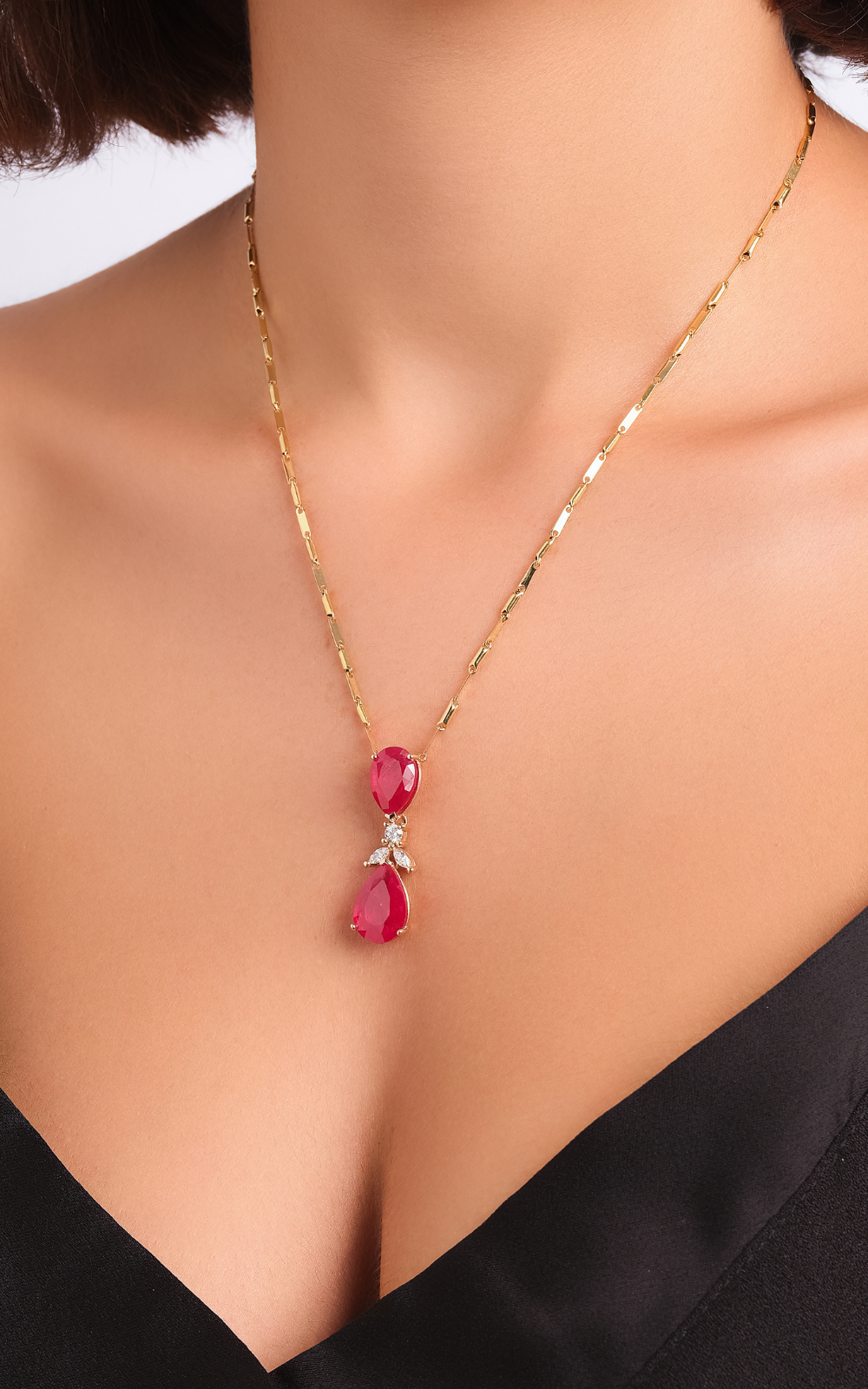 Ruby Duo Diamond Drop Necklace