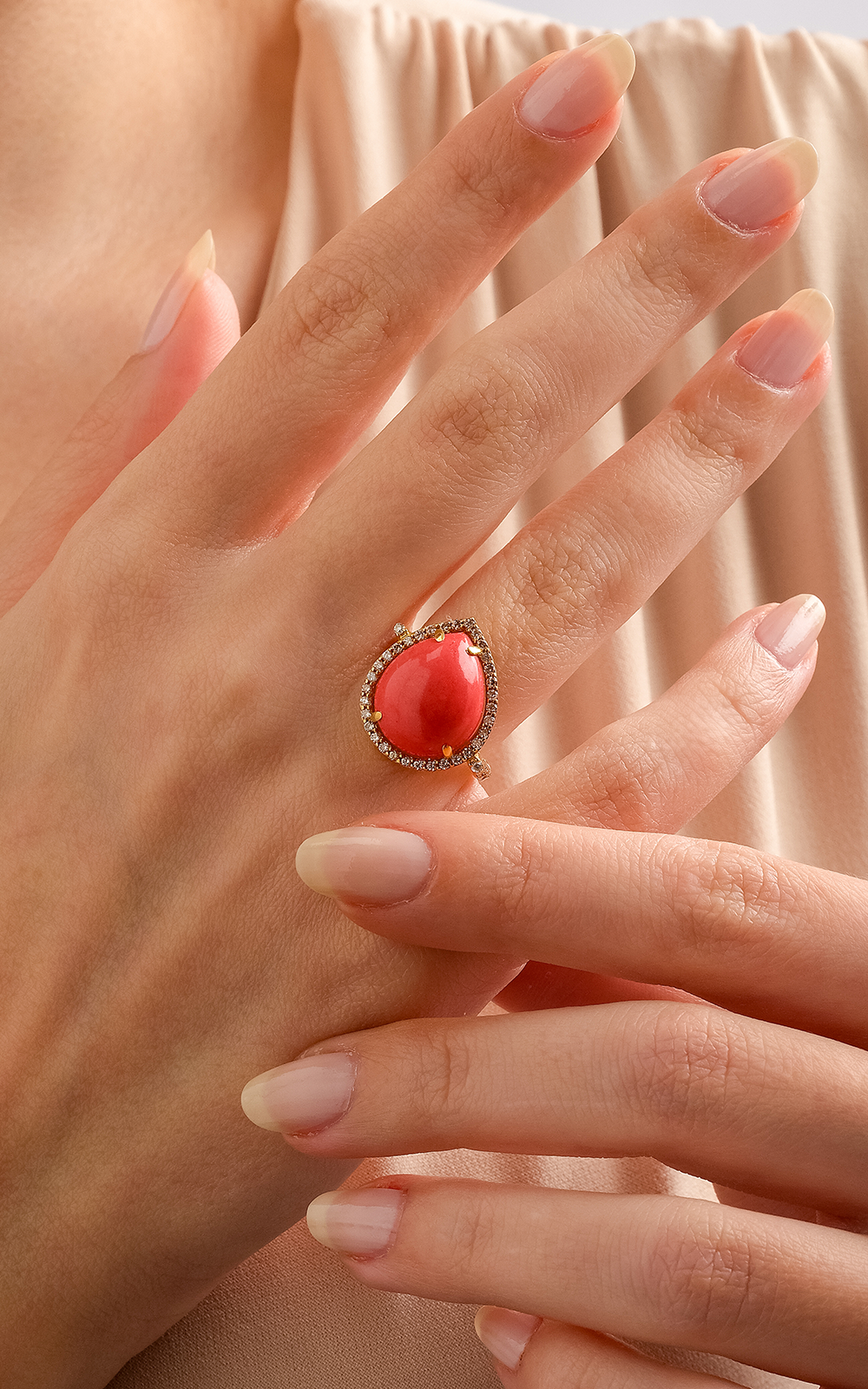 Coral Halo Diamond Ring