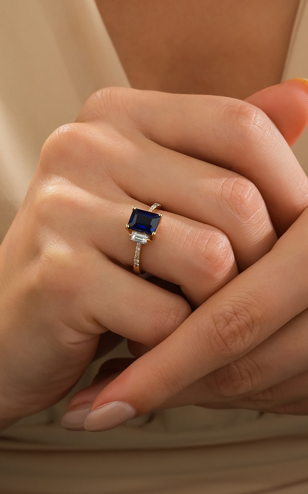 Octagon Sapphire Baguette Diamond Ring