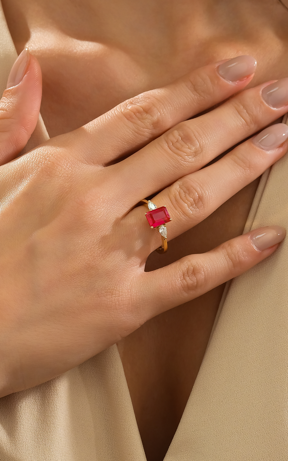 Octagon Ruby Pear Diamond Ring