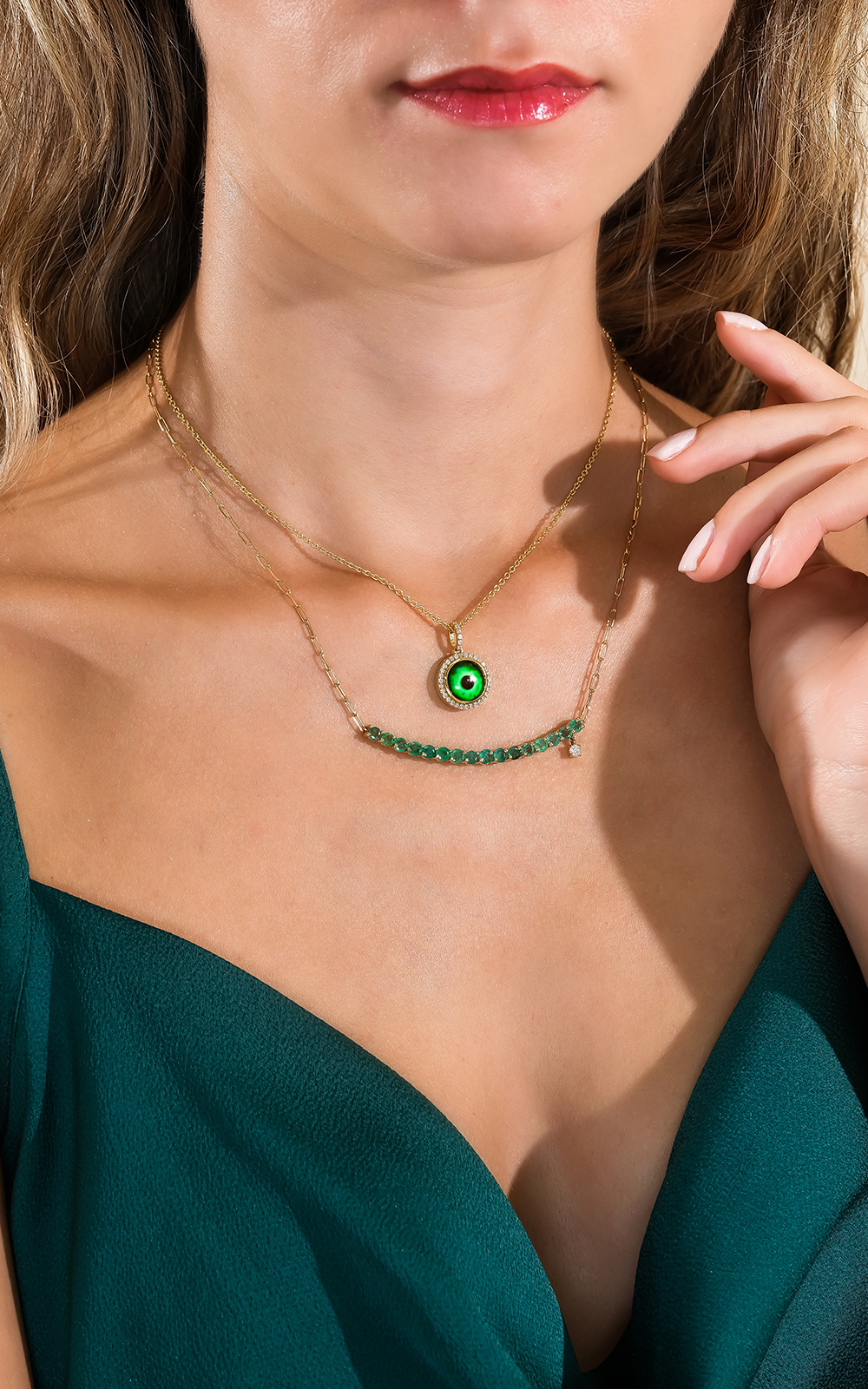 Emerald Curved Bar Necklace